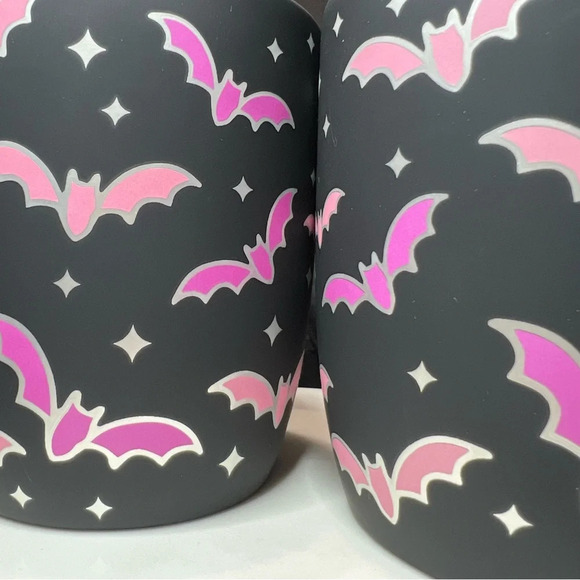 Cobwebs & Cauldrons Halloween Soft Touch Black - Pink & Silver Trim Bat Mug x2 - Picture 10 of 12